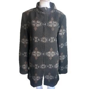 Southwestern Aztec Wool Blend Coat Womens XL Gray Western Tribal Jacket NWT